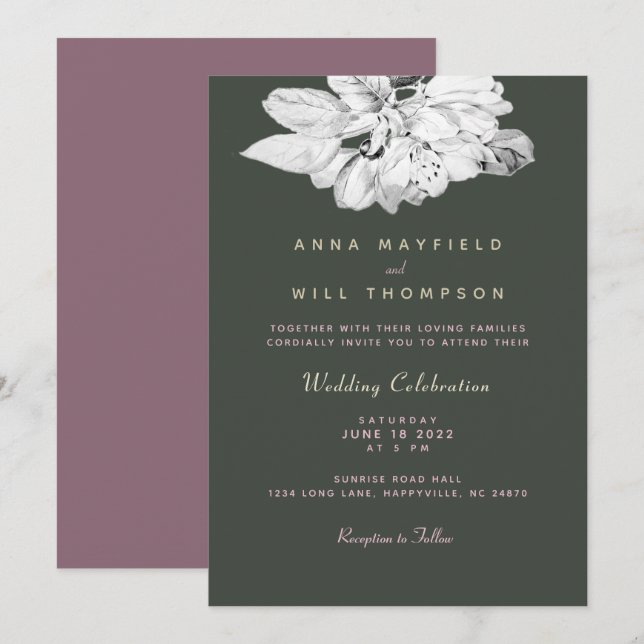 Elegant Spring Garden Black White Apple Wedding Invitation (Front/Back)