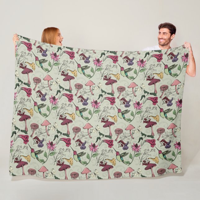 Elegant Spring Garden Hummingbird & Flowers Fleece Blanket (In Situ)