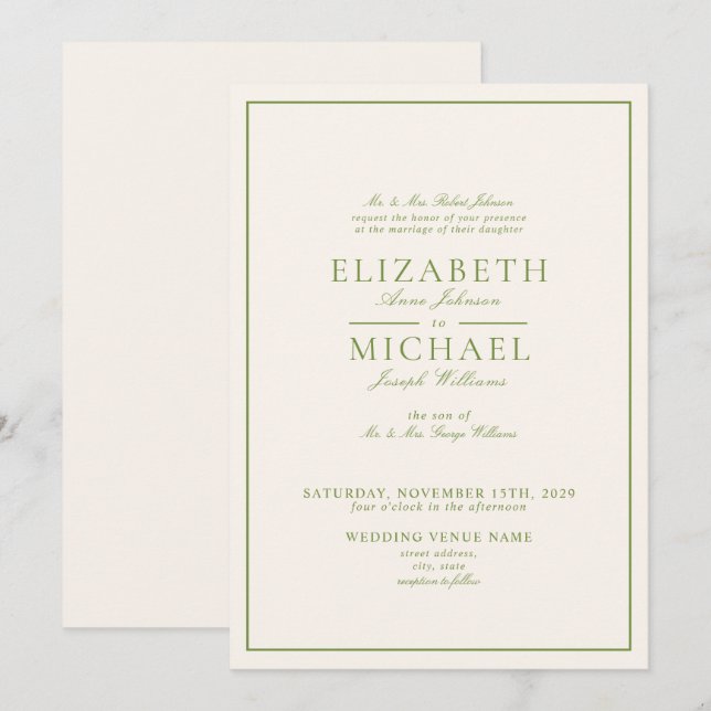 Elegant Spring Green Classic Script Wedding Invitation (Front/Back)