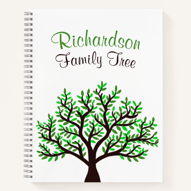 Elegant Spring Green Leafy Genealogy Family Tree Notebook (Front)