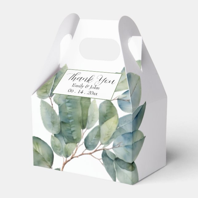 Elegant spring green leaves favor box (Front Side)