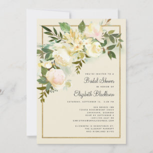 Elegant Spring Greenery & Gold Chic Bridal Shower Invitation