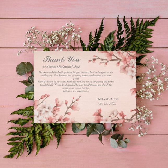 Elegant Spring Pink Cherry Blossom Wedding Thank You Card (Creator Uploaded)