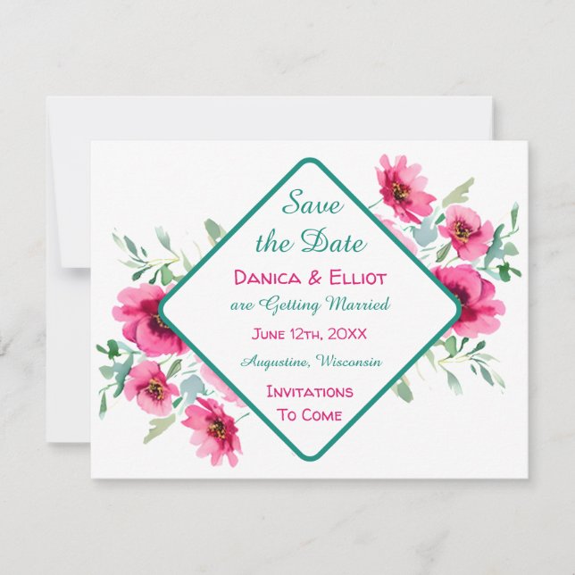 Elegant Spring Pink Floral Wedding Save the Date Invitation (Front)