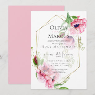 Elegant Spring Pink Poppy Floral Invitation