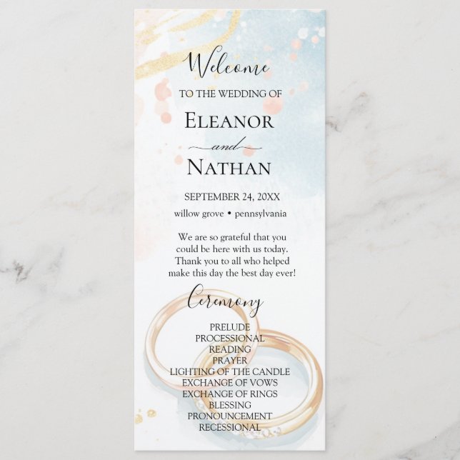 elegant spring summer gold rings Wedding Program (Front)