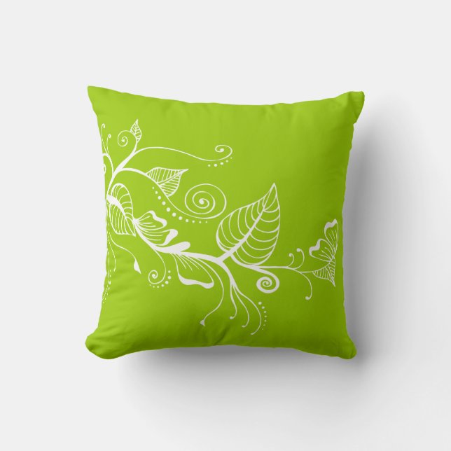 Elegant Spring Swirls Leaf Lime Green Pillow (Front)