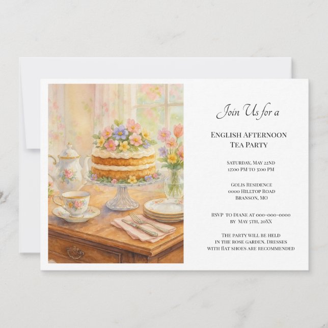 Elegant Spring Tea Party  Invitation (Front)