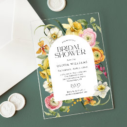 Elegant Spring Watercolor Floral Bridal Shower Acrylic Invitations