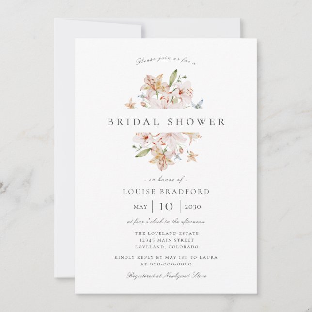 Elegant Spring Watercolor Floral Bridal Shower Invitation (Front)