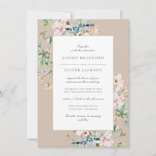 Elegant Spring Watercolor Floral Taupe Tan Wedding Invitation