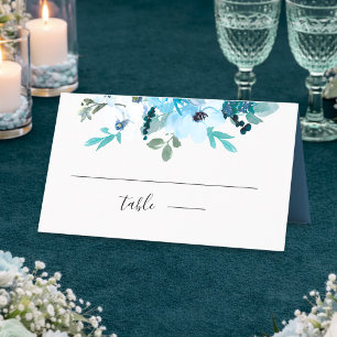 Elegant spring white dusty blue flowers wedding place card
