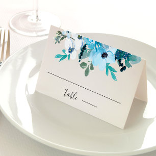 Elegant spring white dusty blue flowers wedding place card