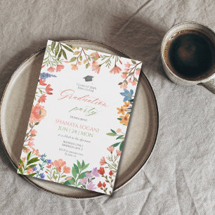 Elegant spring wildflower garden graduation  invitation