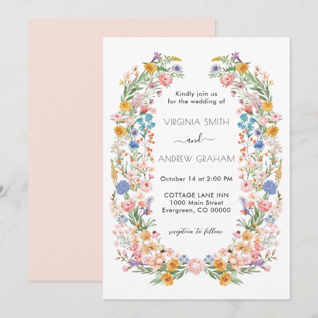 Elegant Spring Wildflower Meadow Garden Wedding Invitation (Front/Back)