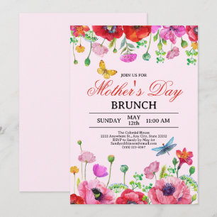 Elegant Spring Wildflower Pink Mother's Day Brunch Invitation