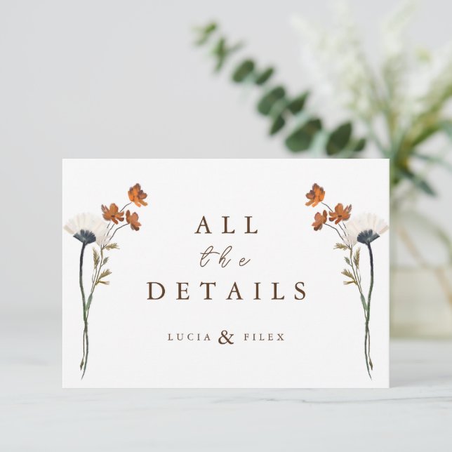 Elegant Spring Wildflower Wedding Detail Card (Standing Front)
