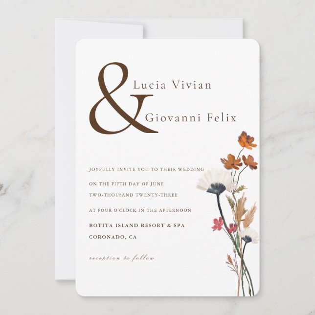 Elegant Spring Wildflowers Letter BackG Wedding Invitation (Front)