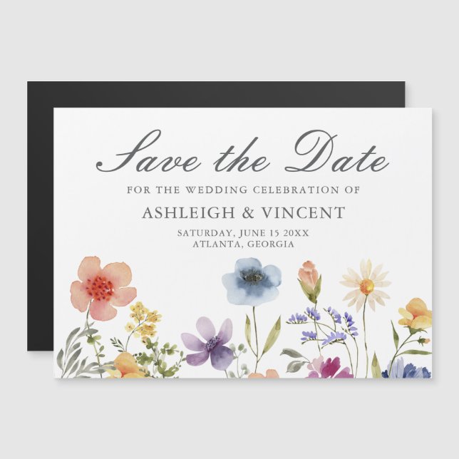 Elegant Spring Wildflowers Save the Date Magnetic Invitation (Front/Back)