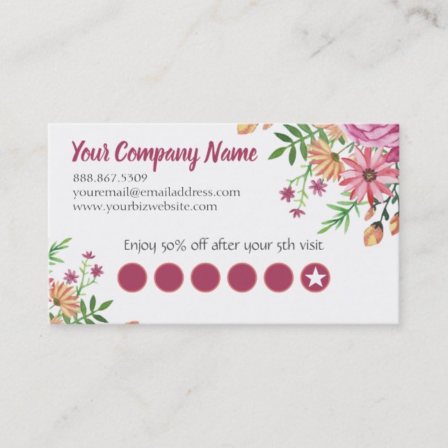 Elegant Springy Floral customer loyalty Card (Front)
