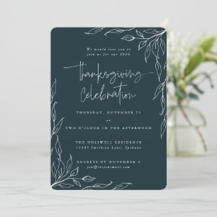 Elegant Spruce Modern Leaf Motif Thanksgiving Invitation