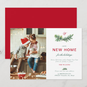 Elegant Spruce New Home Family Monogram Photo Holiday Card