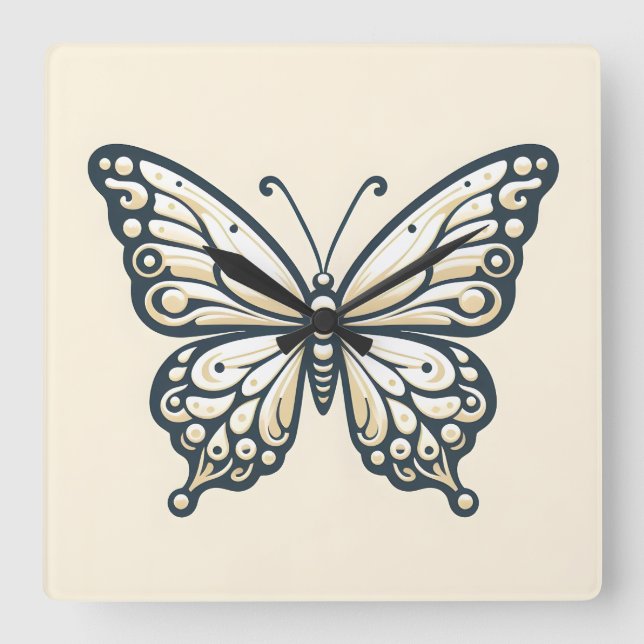 Elegant Square Butterfly Wall Clock (Front)