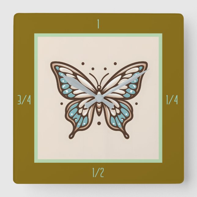 Elegant Square Butterfly Wall Clock (Front)