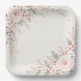 Elegant Square Floral Paper Plate Formal