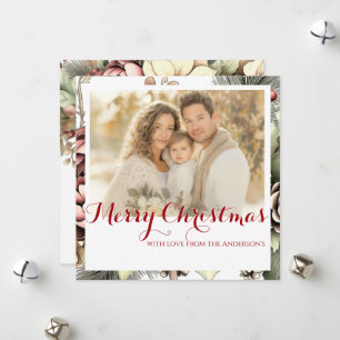 Elegant Square Floral Photo Christmas Card