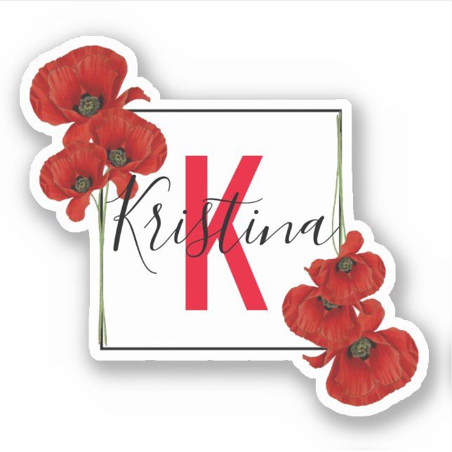 Elegant Square Frame of Red Poppies Monogrammed (Front)