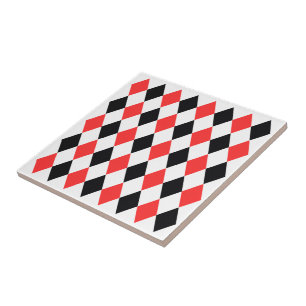Elegant square geometric pattern Black Red White Tile