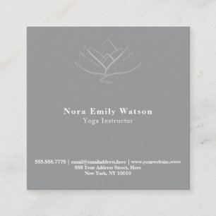 Elegant Square Grey and White Lotus Flower Square Business Card