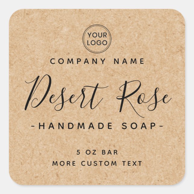 Elegant square Kraft paper look product labels (Front)