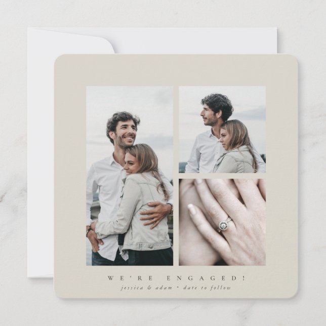 Elegant Square Multi Photo Engagement Announcement (Front)