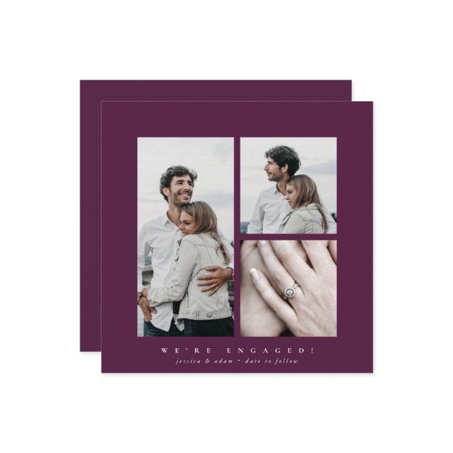 Elegant Square Multi Photo Engagement Announcement (Front/Back In Situ)