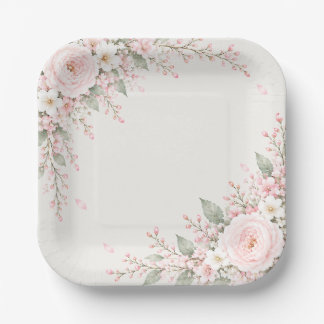 Elegant Square Paper Plate with Floral Design