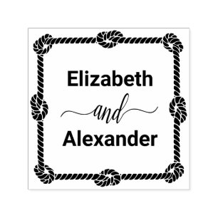 Elegant Square Rope Knot Frame #1 Bride Groom Name Self-inking Stamp