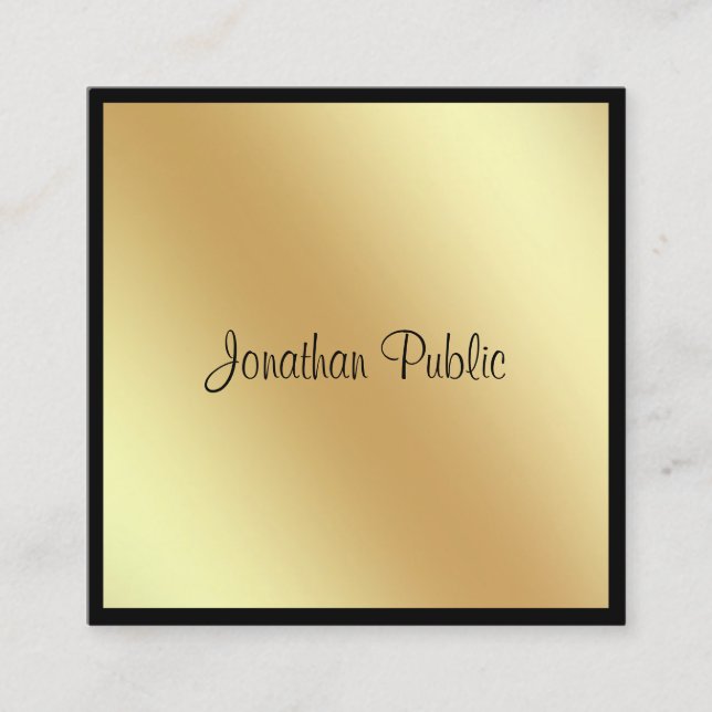 Elegant Square Script Glamour Black And Gold Plain Business Card (Front)