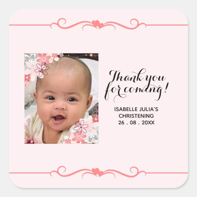 Elegant Square THANK YOU FOR COMING! Christening Square Sticker (Front)