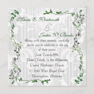 Elegant Square White Damask Wedding Invitation