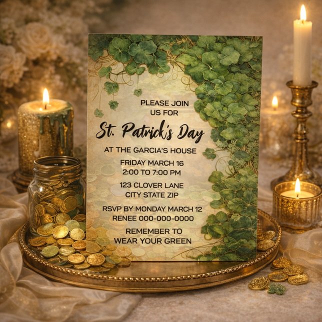Elegant St. Patrick’s Day Green Clover Invitation  (Creator Uploaded)