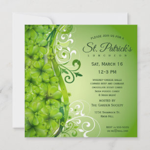 Elegant St. Patrick's Day Shamrocks and Scrolls Invitation