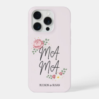 Elegant Stacked Mama Script Floral Pink Peony iPhone 15 Pro Case