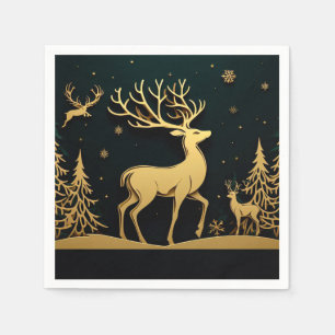 Elegant Stag – Golden Forest Silhouette Napkin