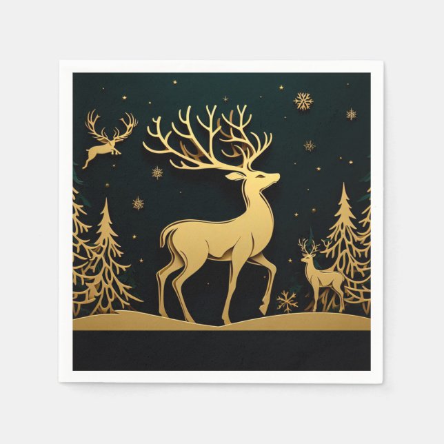Elegant Stag – Golden Forest Silhouette Napkin (Front)