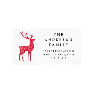 Elegant stag red white Christmas return address Label