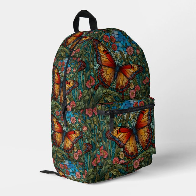 Elegant stain glass butterfly garden printed backpack (Back Corner Left)