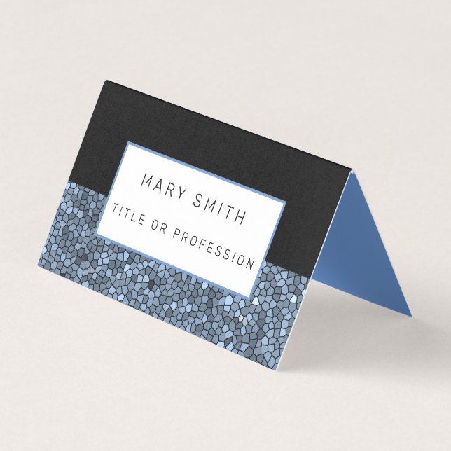 Elegant  Stained Glass Black Silver Blue Business Card (Front)