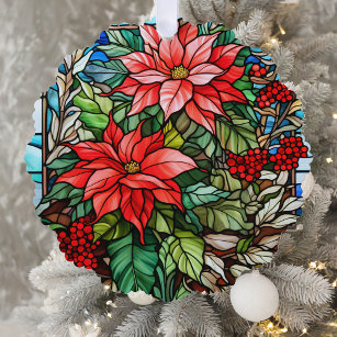 Elegant Stained Glass Christmas Floral Ornament Card